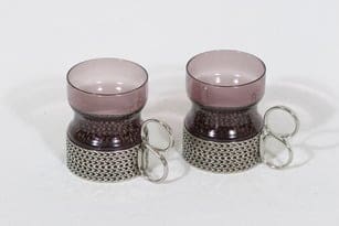 Iittala Tsaikka teelasit, lila, 2 kpl, suunnittelija Timo Sarpaneva, metallikahva
