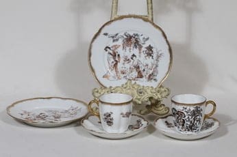 Arabia koriste 7660 kahvikupit ja lautaset, 2 kpl, suunnittelija , siirtokuva, kultafondi, itämainen aihe