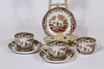 Arabia Singapore teekupit, ruskea, 3 kpl, suunnittelija , kuparipainikoriste