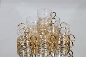 Iittala Tsaikka teelasit, kirkas, 6 kpl, suunnittelija Timo Sarpaneva, kullattu