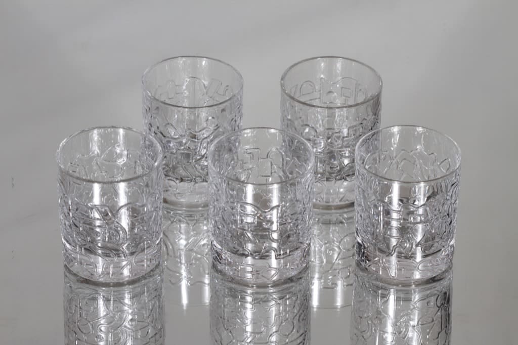 Nuutajärvi Relief snapsilasit, 6 cl, 5 kpl, suunnittelija Heikki Orvola, 6 cl