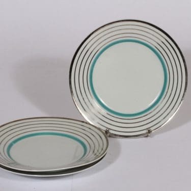 Arabia Raitahopea bread plates, 3 pcs, stripe decoration, art deco