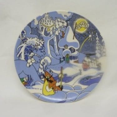 Arabia Muumi wall plate, Millenium, designer Tove Slotte, Tove Jansson, big, silk screening, muumi theme