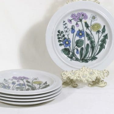 Arabia Flora plates, 5 pcs, designer Esteri Tomula, silk screening