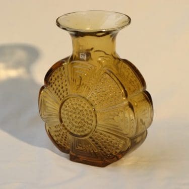Riihimäen lasi Amuletti maljakko, hunajanruskea, suunnittelija Tamara Aladin,