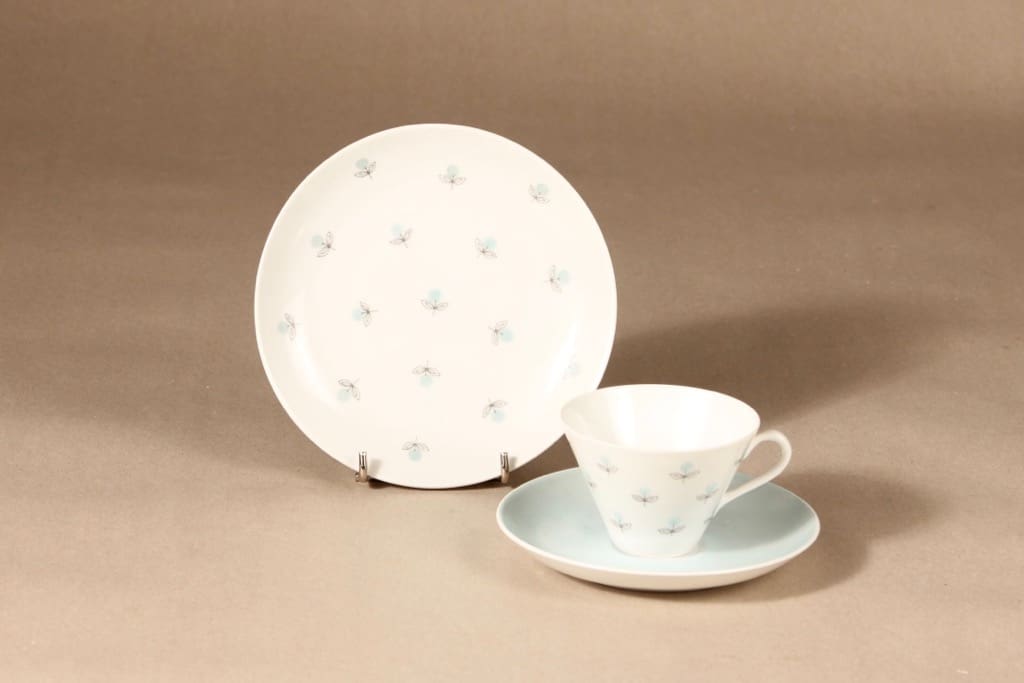 Arabia Monica coffee cup, saucer and demitasse, handpainted