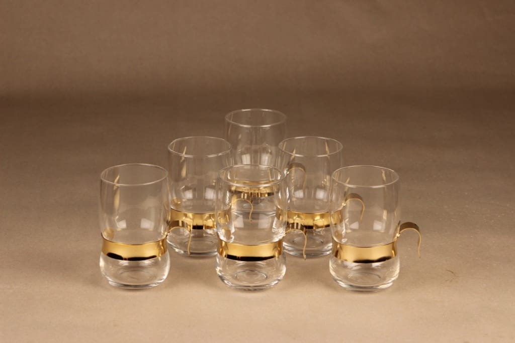 Iittala Paula teelasit, 30 cl, 6 kpl, suunnittelija Jorma Vennola, 30 cl, metallikahva