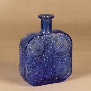 Riihimäen lasi Grapponia bottle, blue designer Nanny Still