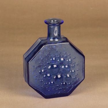 Riihimäen lasi Stella Polaris bottle, blue designer Nanny Still