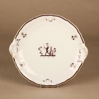 Arabia Diana tarjoilulautanen, valkoinen, kulta, suunnittelija Einar Forseth, art deco, metsästäjä-aihe