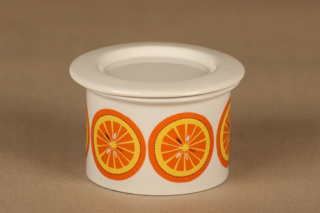 Arabia Pomona Orange jar with lid designer Raija Uosikkinen