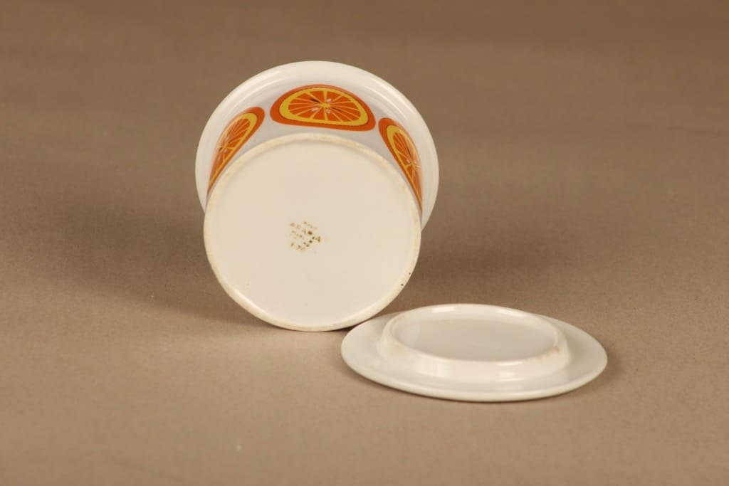 Arabia Pomona Orange jar with lid designer Raija Uosikkinen 3
