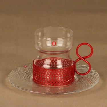Iittala Tsaikka glögilasi, kirkas, punainen, suunnittelija Timo Sarpaneva,