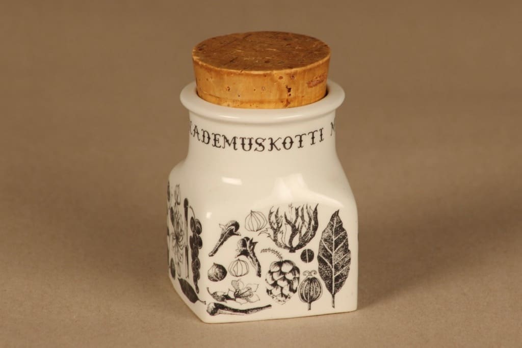 Arabia Maustekuva maustepurkki, Muskotti, suunnittelija Esteri Tomula, Muskotti, serikuva, mauste