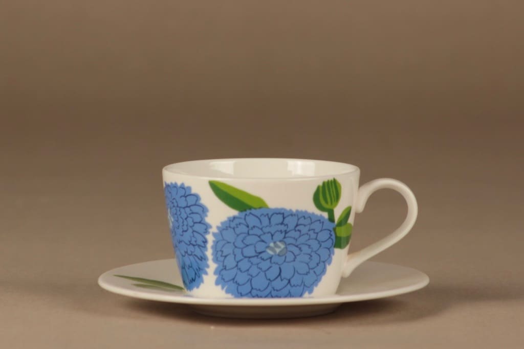 Iittala Primavera kahvikuppi ja lautaset(2), sininen, vihreä, suunnittelija Maija Isola, kuva 2