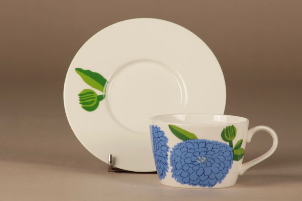 Iittala Primavera kahvikuppi ja lautaset(2), sininen, vihreä, suunnittelija Maija Isola, kuva 3