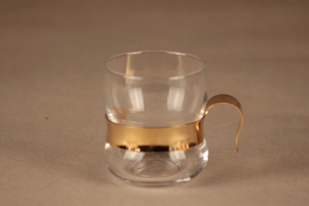 Iittala Paula glögilasi, kirkas, kulta, 4 kpl, suunnittelija Jorma Vennola, metalliotin kuva 2