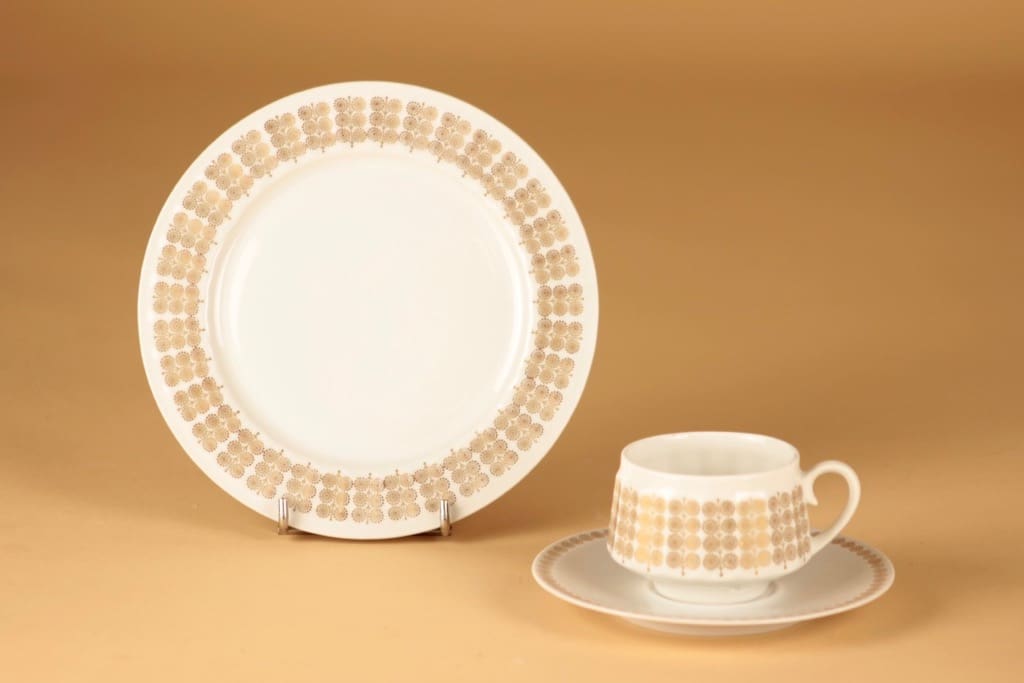 Arabia Pallas kahvikuppi ja lautaset(2), kulta, 6 kpl, suunnittelija Raija Uosikkinen, kuva 2
