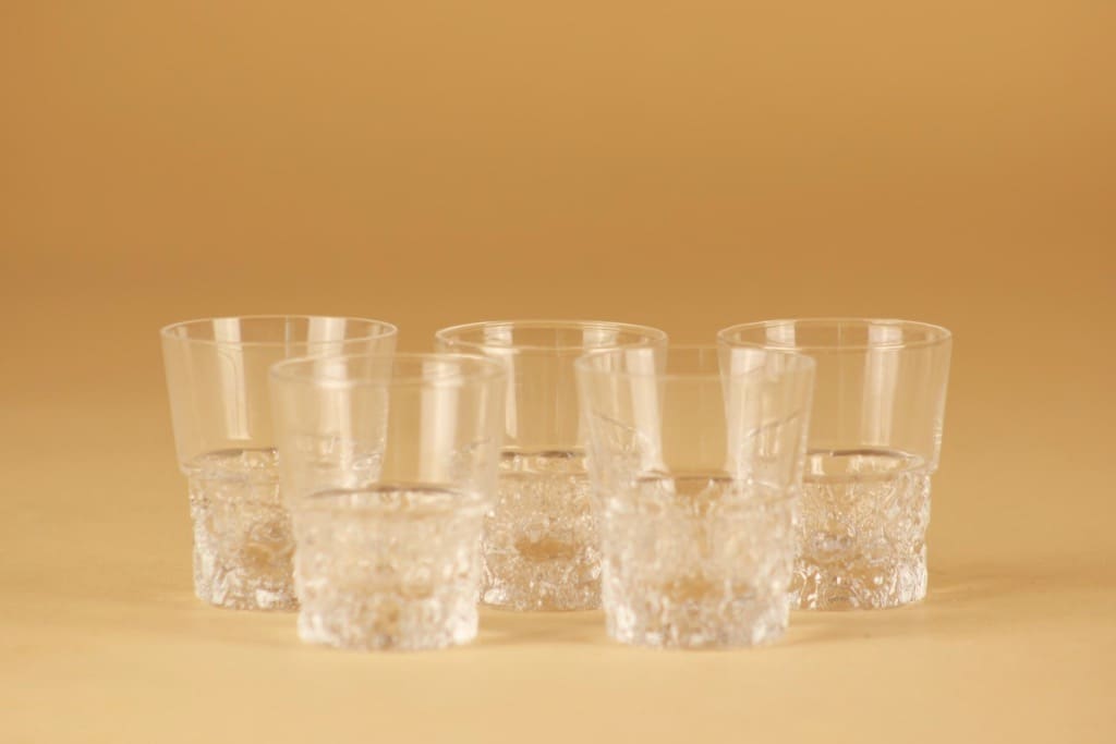 Iittala Kimara snapsilasi, kirkas, 5 kpl, suunnittelija Tapio Wirkkala, 4 cl