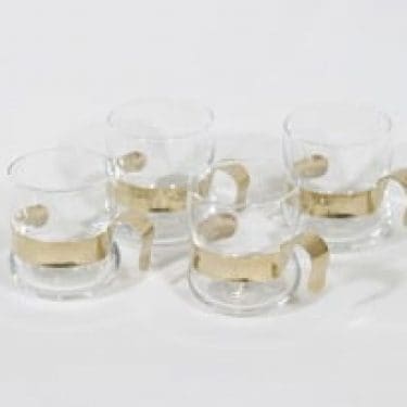 Iittala Paula glögilasit, kirkas, 4 kpl, suunnittelija Jorma Vennola, pieni, metallikahva