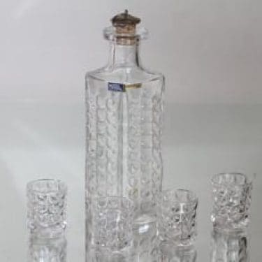 Riihimäen lasi Nina karahvi, 35 cl ja lasit 4 cl, 4 kpl, suunnittelija Eero Rislakki, 35 cl ja lasit 4 cl