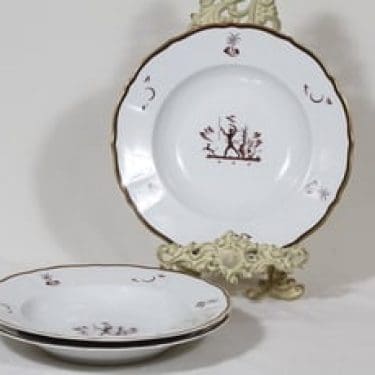 Arabia Diana lautaset, syvä, 3 kpl, suunnittelija Einar Forseth, syvä, siirtokuva, art deco