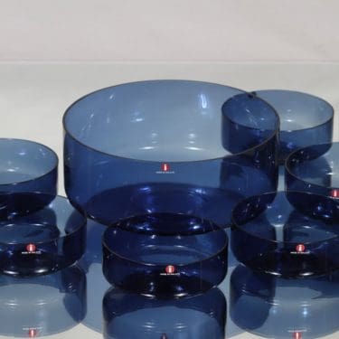 Iittala i-307 kulho ja annoskulhot, sininen, 6 kpl, suunnittelija Timo Sarpaneva, I-väri