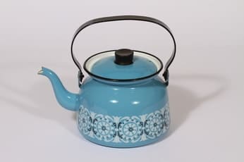 Finel Sinihilkka kahvipannu, 1.5 l, suunnittelija Raija Uosikkinen, 1.5 l, serikuva, retro