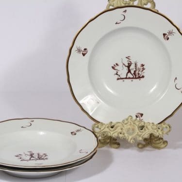 Arabia Diana lautaset, syvä, 3 kpl, suunnittelija Einar Forseth, syvä, siirtokuva, art deco