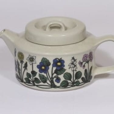 Arabia Flora teekaadin, 1.3 l, suunnittelija Esteri Tomula, 1.3 l, serikuva, kukka-aihe