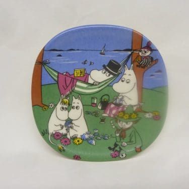 Arabia Muumi seinälaatta, Perheidylli, suunnittelija Tove Jansson, Tove Slotte, Perheidylli, pieni, serikuva, muumi-aihe