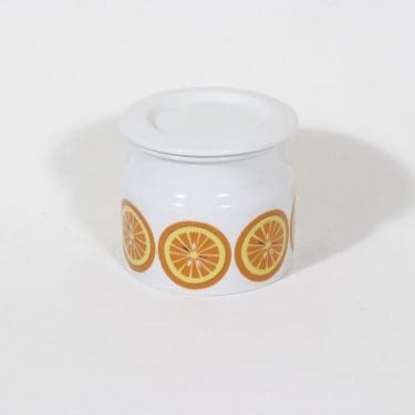 Arabia Pomona purnukka, appelsiini, suunnittelija Raija Uosikkinen, appelsiini, serikuva, retro