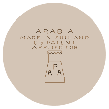 Arabian tehtaan värileima, vientileima: Made in Finland, U.S patent applied for Arabia Porsilnsfabrik Aktiebolag