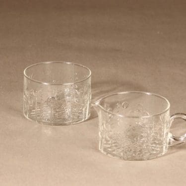 Nuutajärvi Flora sokerikko ja kermakko, kirkas, 2 kpl, suunnittelija Oiva Toikka,