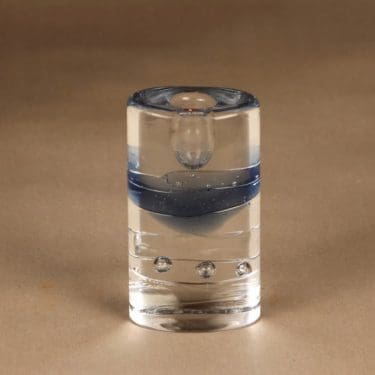 Iittala Arktia kynttilänjalka, kirkas, sininen, suunnittelija Timo Sarpaneva, massiivinen