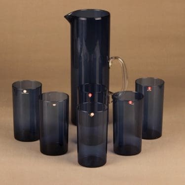 Iittala I-lasi kaadin ja 6 lasia, vaaleansininen, 1+6 kpl, suunnittelija Timo Sarpaneva,