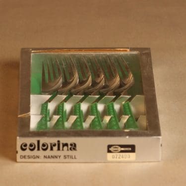 Hackman Colorina haarukka, vihreä, 6 kpl, suunnittelija Nanny Still, retro